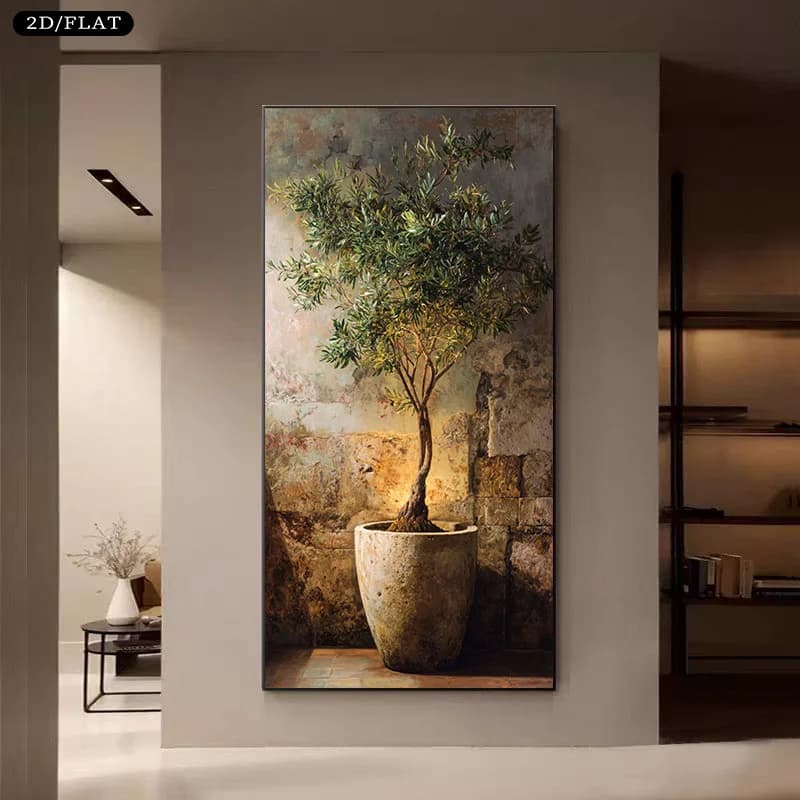 Peinture sur toile extra large d'un olivier - Œuvre d'art moderne sans cadre d'un olivier - Impressi
