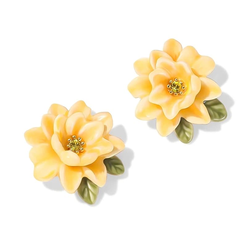 Parure de bijoux Juicy Grape en émail jaune gardénia, plaqué or, collier floral, boucles d'oreilles,