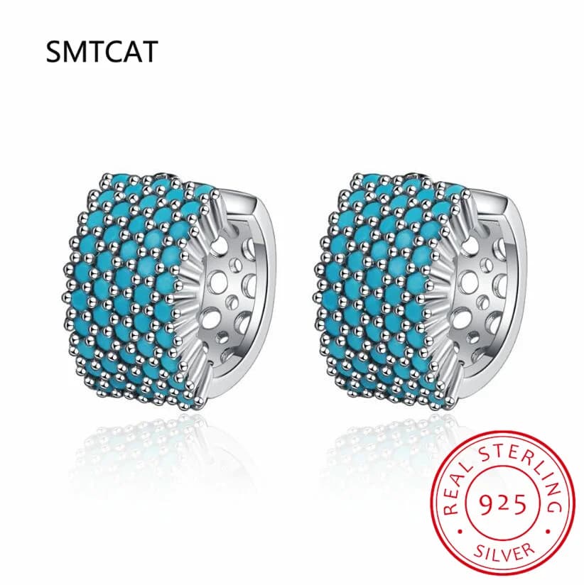 Boucles d'oreilles Vintage Turquoise élégantes en argent Sterling 2024, créoles de luxe à breloques 