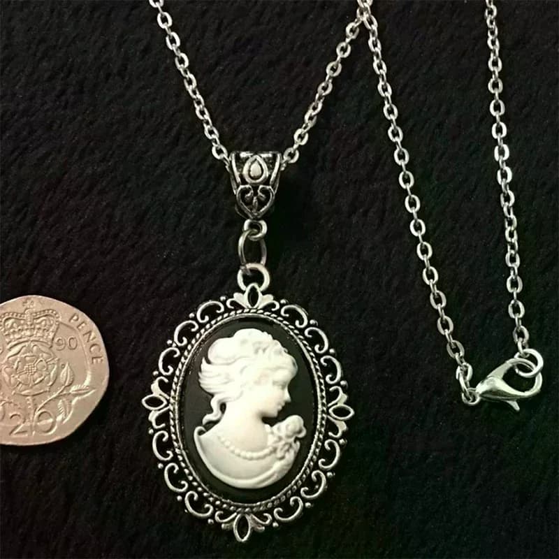 Collier camée de beauté, bijoux gothiques, Vintage, victorien, sculpté, breloque ras du cou pour fem