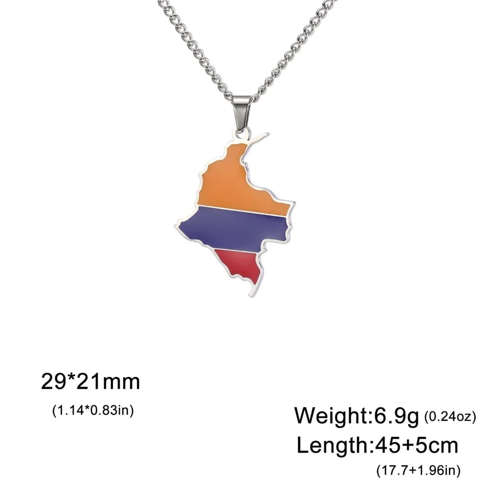Collier Carte de la Colombie en Émail pour Femmes et Hommes, Pendentif Drapeau de la Colombie Tendan