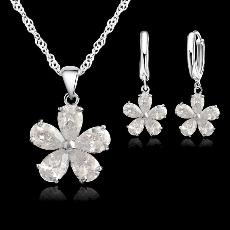 Ensembles de bijoux de mariage, collier, boucles d'oreilles, en zircone cubique, en argent Sterling 