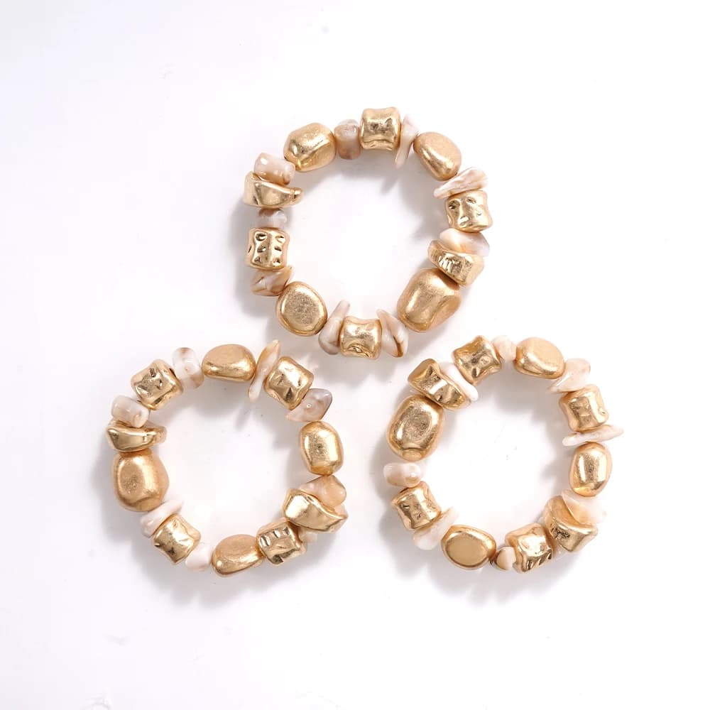 Ensemble de 3 Bracelets Empilables Dorés Iridescent – Bijoux Bohèmes de Luxe pour un Brunch, une Ren