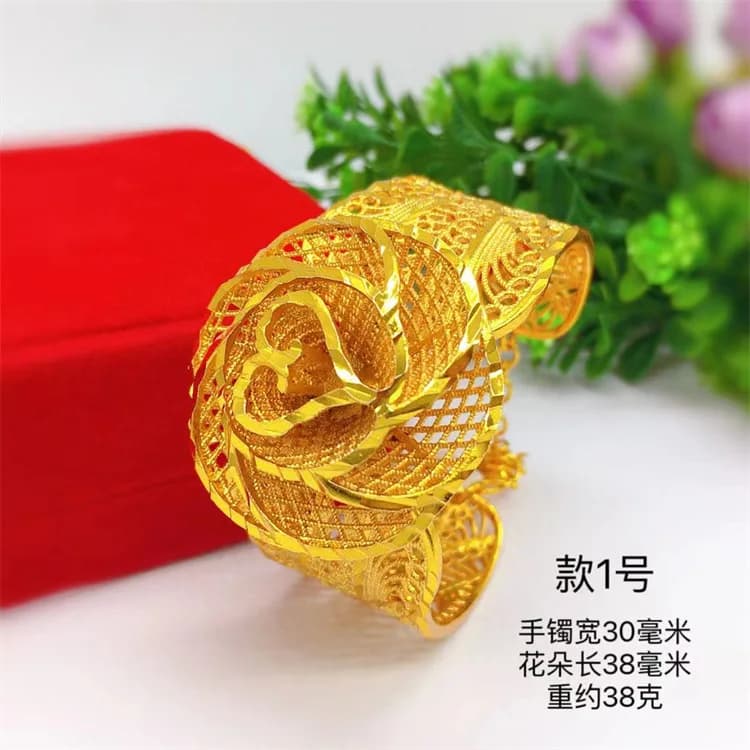 AU999 Bracelet pour femme en or 24 carats avec chaîne vietnamienne et fleur - Design ouvert + artisa