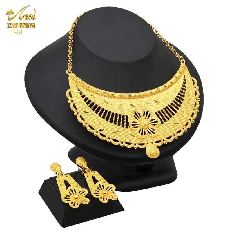 Ensemble de bijoux indiens de mariée, mariage africain, couleur or, collier, Bracelet, boucle d'orei