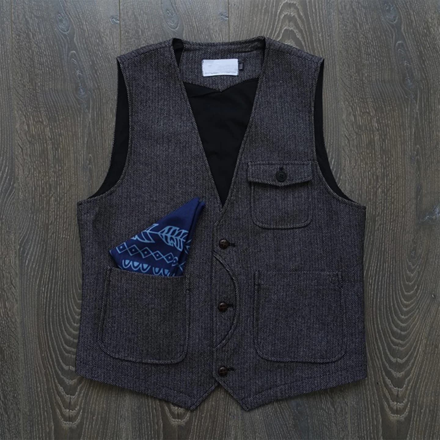 Vêtements de travail rétro américains, Style chasse, Tweed à chevrons, laine lourde, gilet décontrac