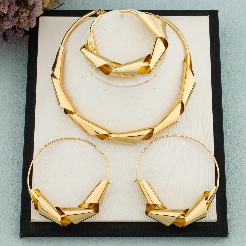 Ensemble de bijoux plaqué or Dubai pour femme, boucles d'oreilles torsadées en cuivre africain, conc