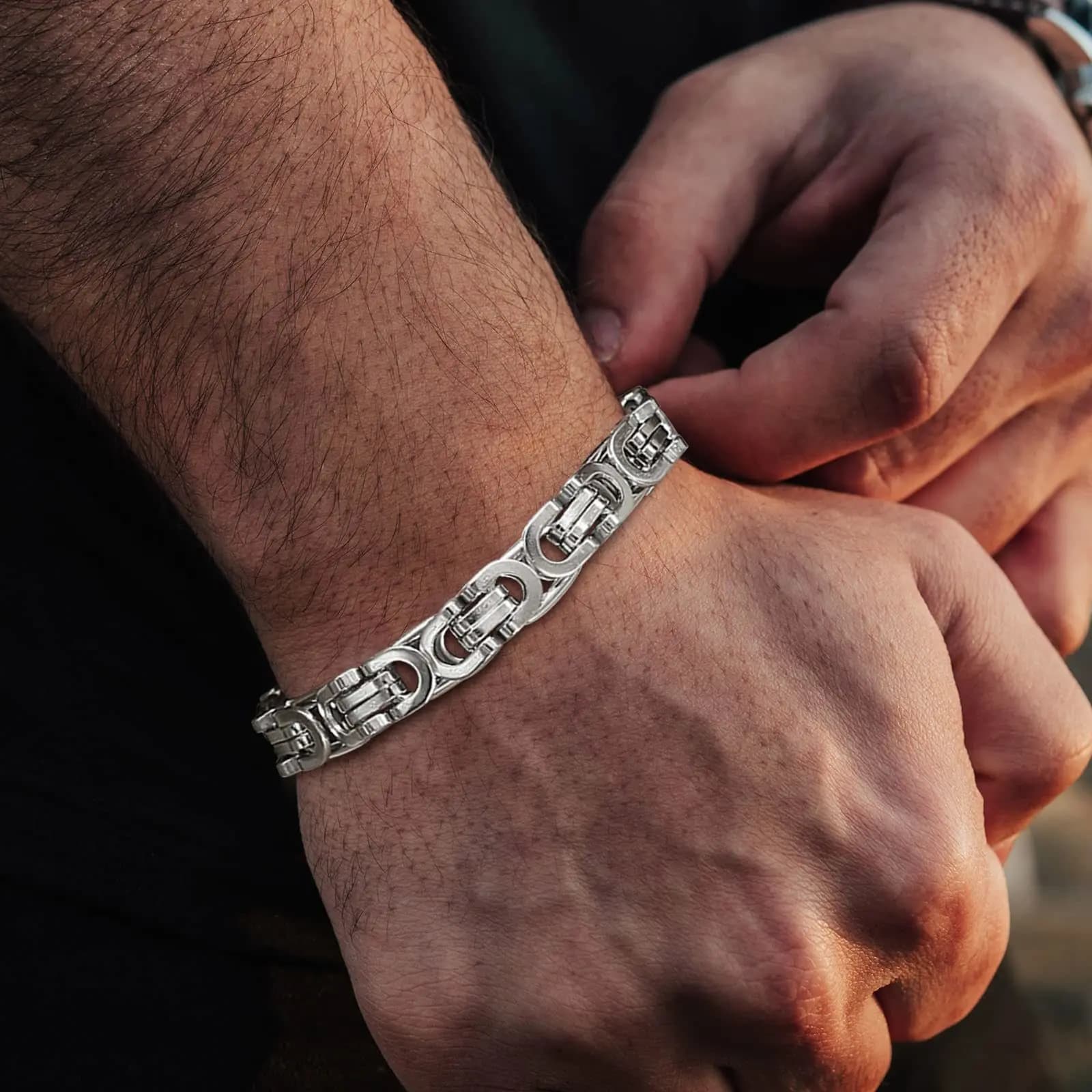 Bracelets byzantin plats pour hommes, bracelet à maillons de chaîne en acier inoxydable étanche, cad