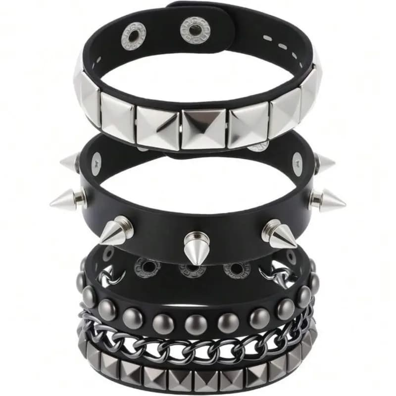 Bracelet gothique Punk noir pour hommes et femmes, manchette à rivets à pointes Vintage, en cuir uni