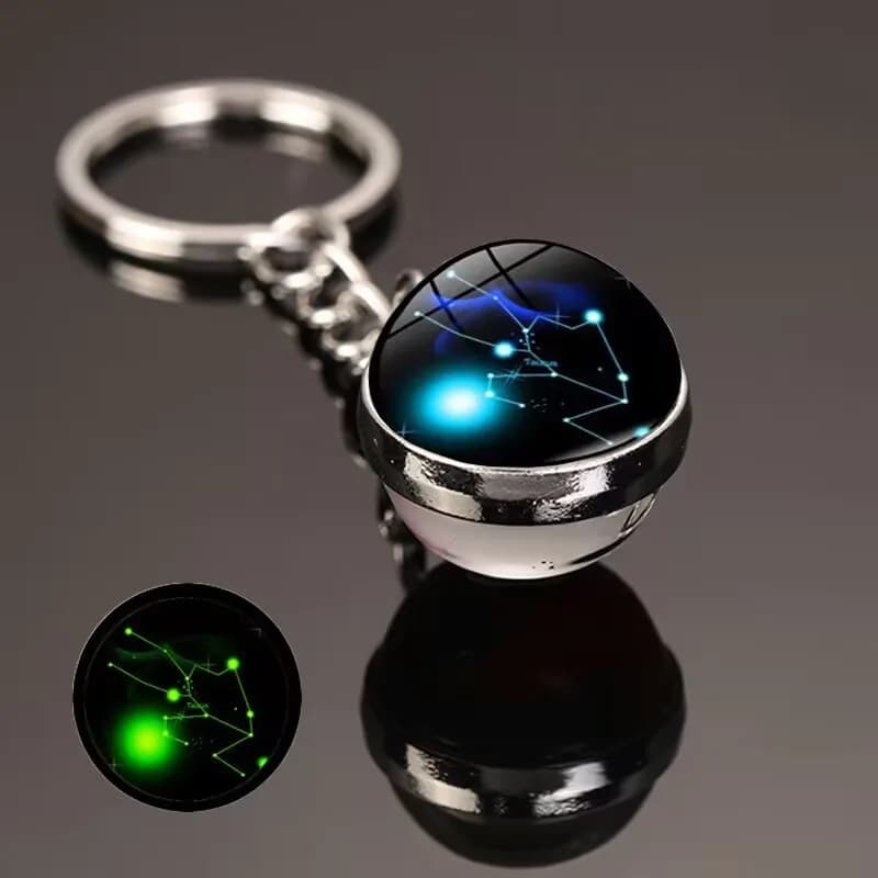 Nouveau 12 signes du zodiaque ciel étoilé veilleuse porte-clés 12 zodiaque pendentif porte-clés mode