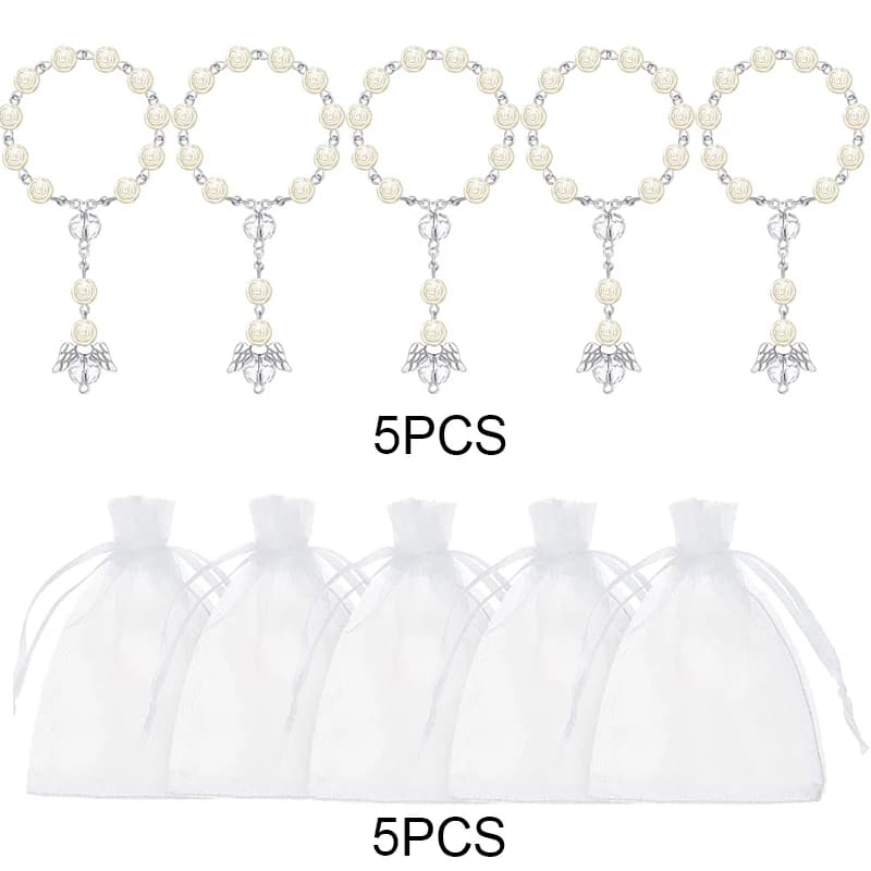 Bracelet Ailes d'Ange, Mini Chapelet, Perles, Sacs en Organza, Cadeaux de Baptême, ixde Mariage, Inv
