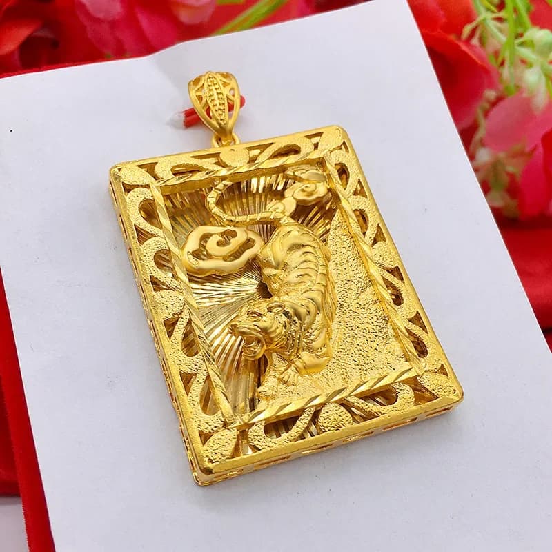 Pendentif tigre en or jaune pour homme, plaqué or atmosphérique, collier JOPmotfor pour homme, bijou