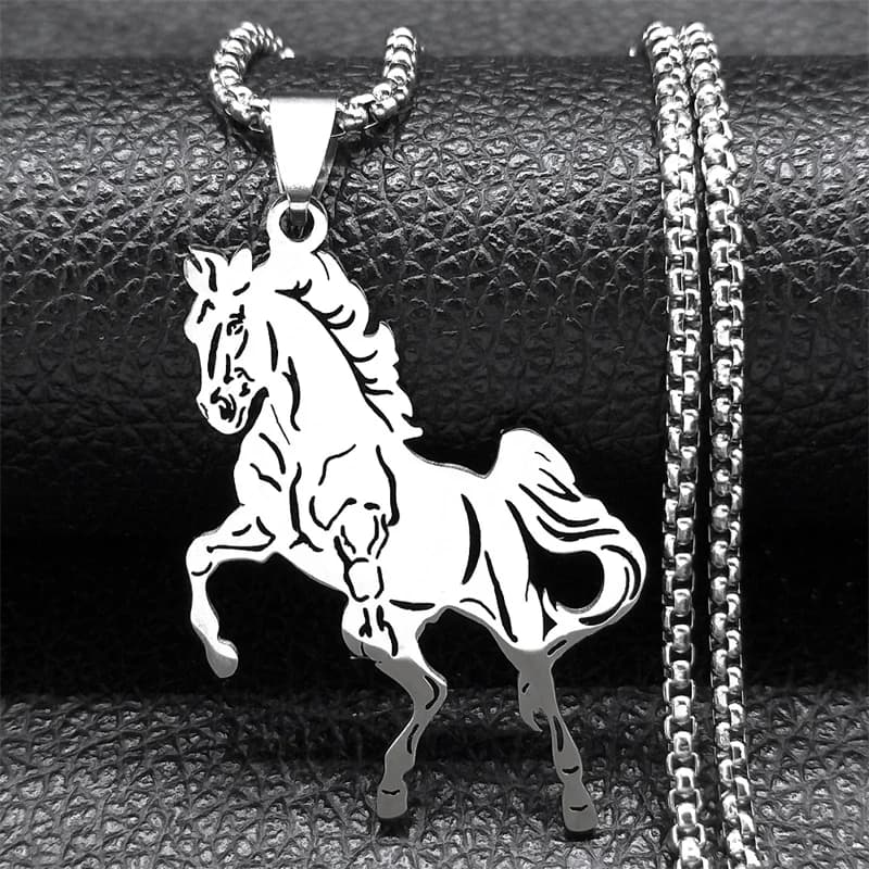 Collier esthétique cheval Animal pour femmes et hommes, en acier inoxydable, couleur argent, porte-b