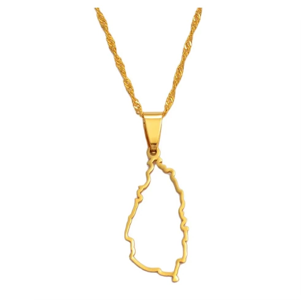 Collier pendentif Anniyo Sainte-Lucie avec carte de la région pour femme, bijoux couleur or, chaînes