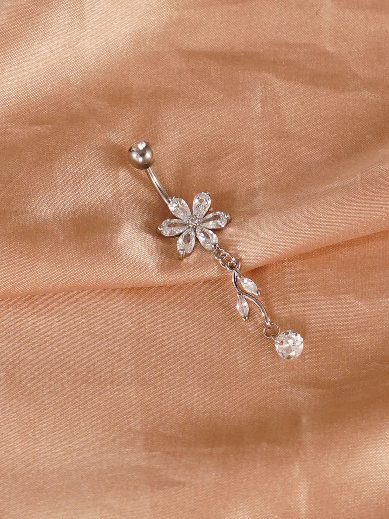 Anneau de nombril percé en zircone cubique, 1 pièce, élégant, Design floral, adapté au quotidien des