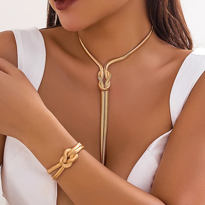 2 pièces/ensemble Sexy lisse longue serpent torsadé chaîne collier Bracelet pour femmes Vintage Goth