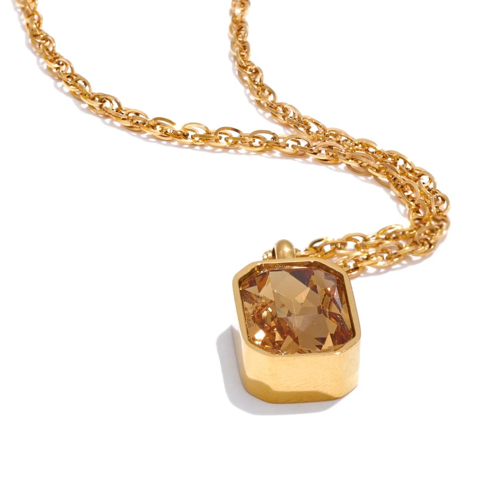 Yhpup AAA brillant Champagne zircone pendentif collier Style chaud en acier inoxydable chaîne collie