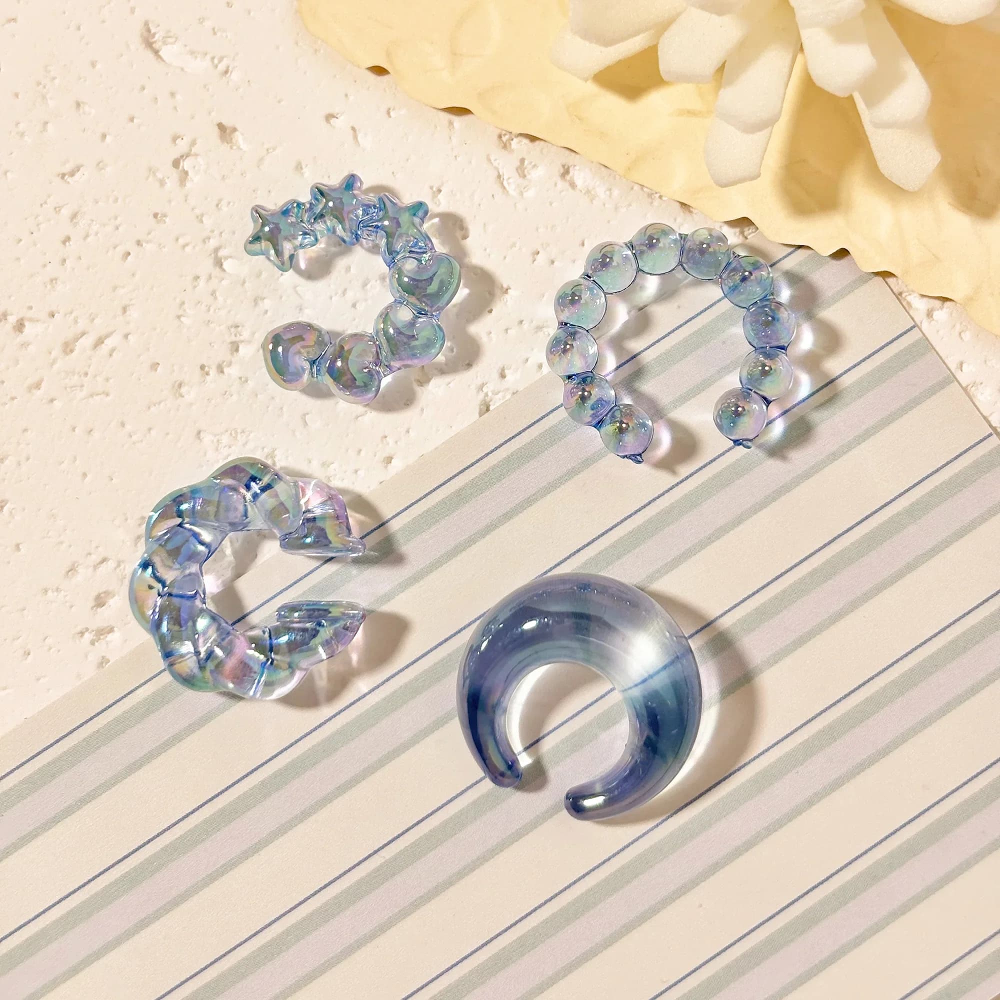 4 pièces c-ring sans trou d'oreille Clip boucles d'oreilles oreille os Clips Transparent coloré Dopa