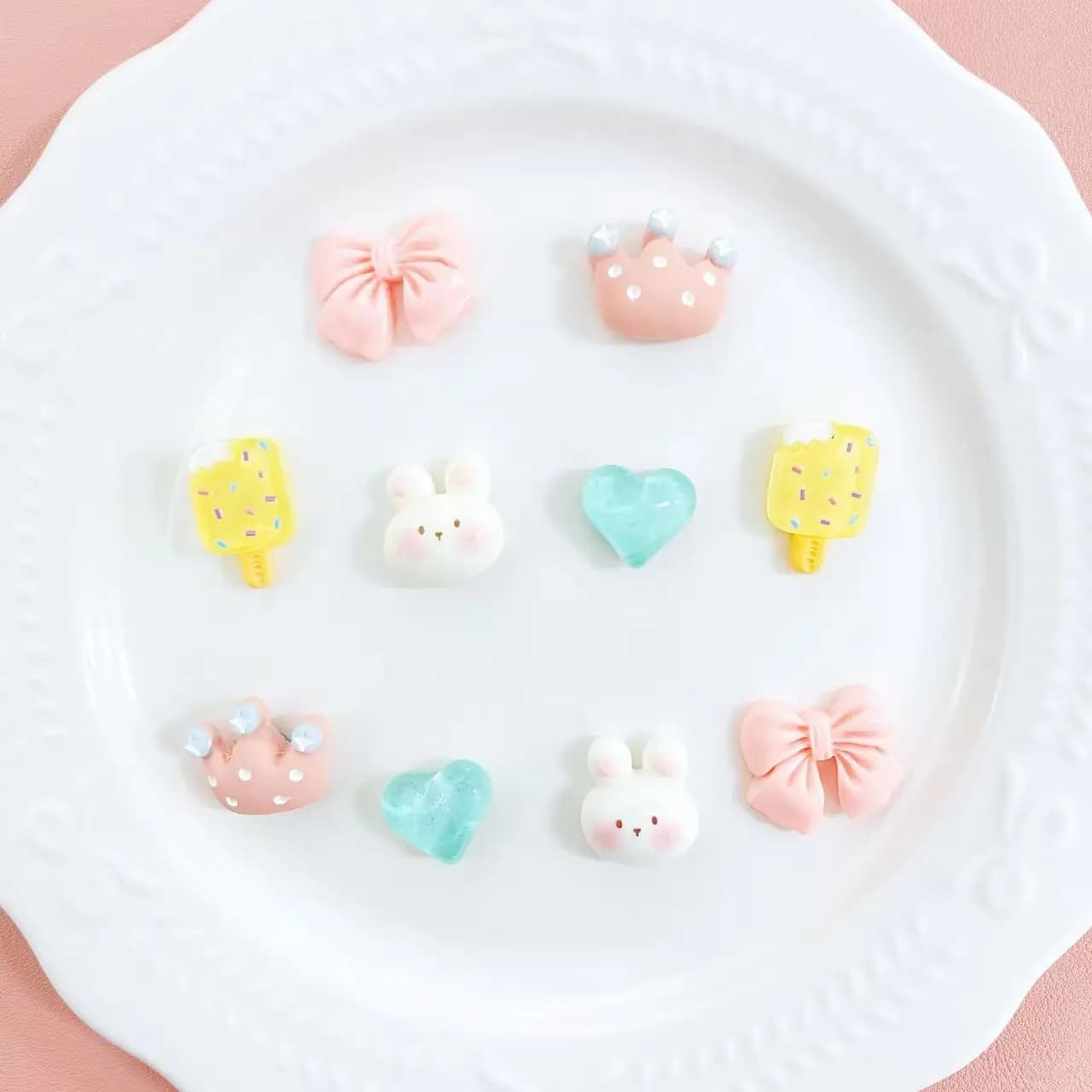 Ensemble de breloques Kawaii Pastel pour Crocs, motifs Lapin Mignon, Nœud, Crème Glacée, Cœur, décor