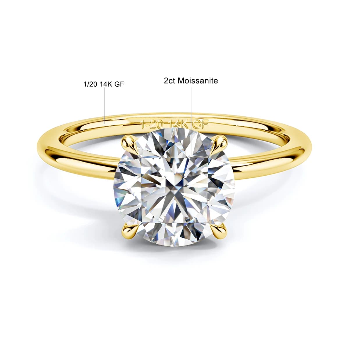 Bague Solitaire Moissanite en or 14K, 2 carats, ne se décolore jamais, solide, pour femmes, bracelet