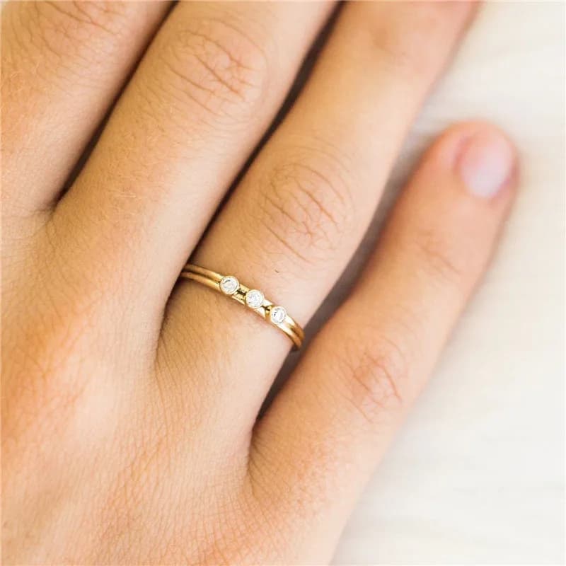 Bague triple diamant remplie d'or 14 carats pour femme, minimalisme, cubique, contre-indiqué, bijoux de conia, bague Boho