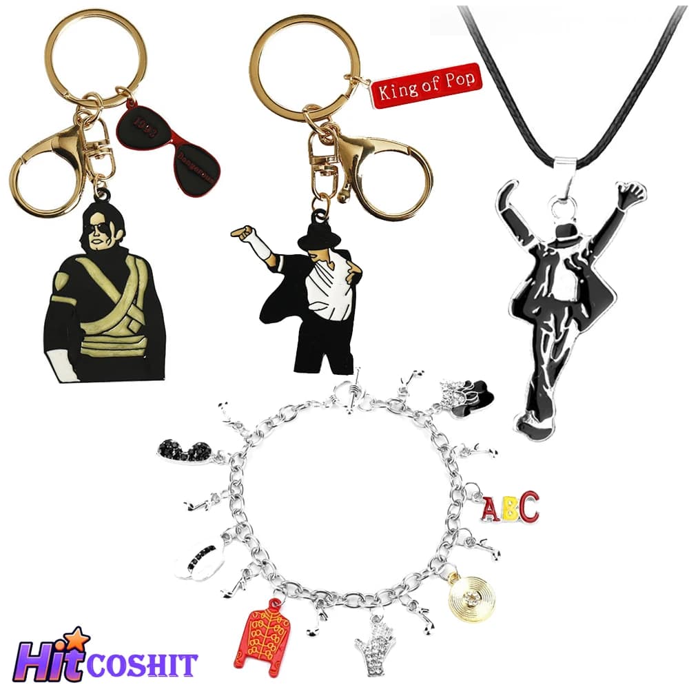 Bracelet, collier et porte-clés Michael Jackson : Charme musical tendance pour les fans – Cadeau idéal pour Halloween