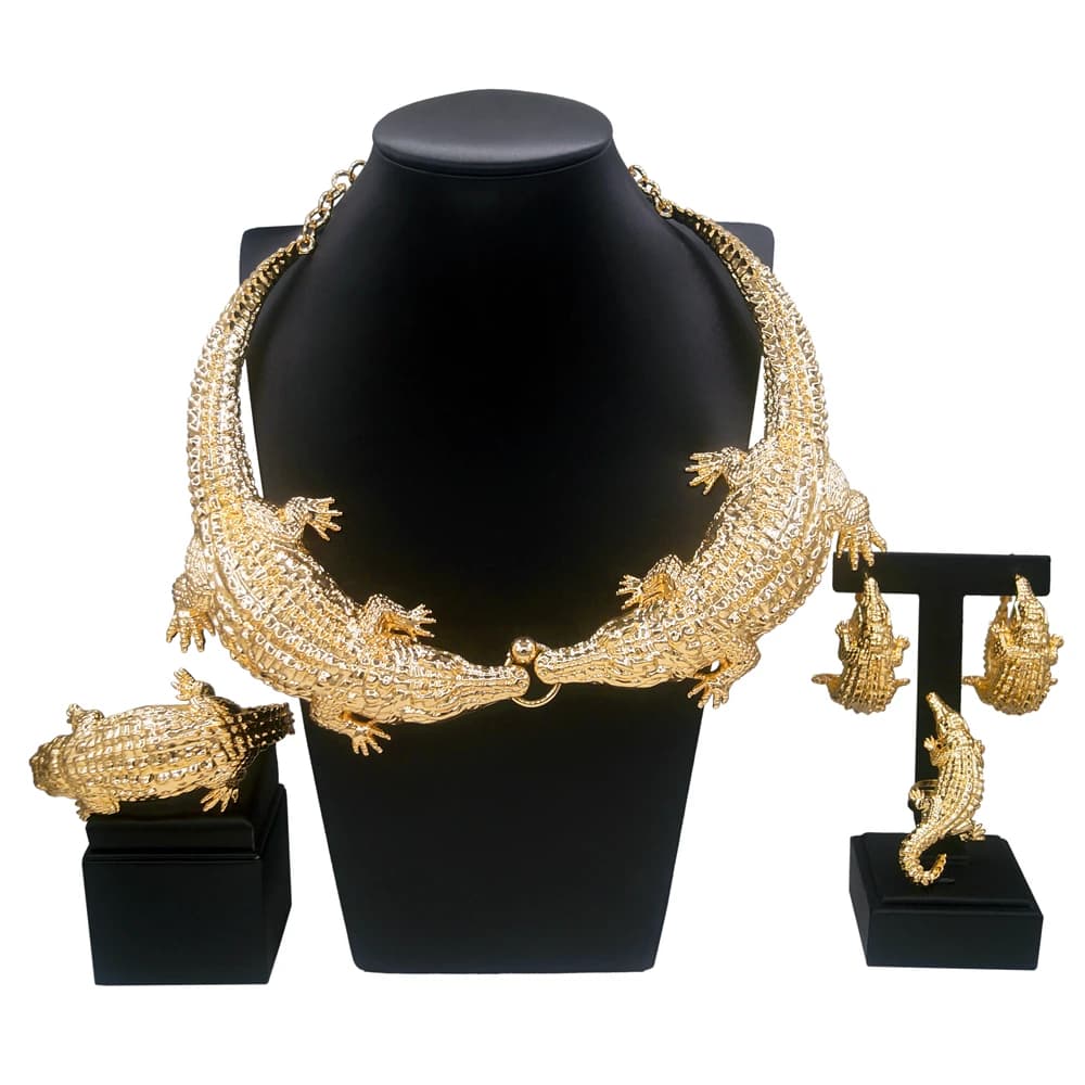 Ensembles de bijoux plaqués or pour femmes, collier crocodile italien, boucles d'oreilles, matiques design animal, essentiels de fête, nouveau