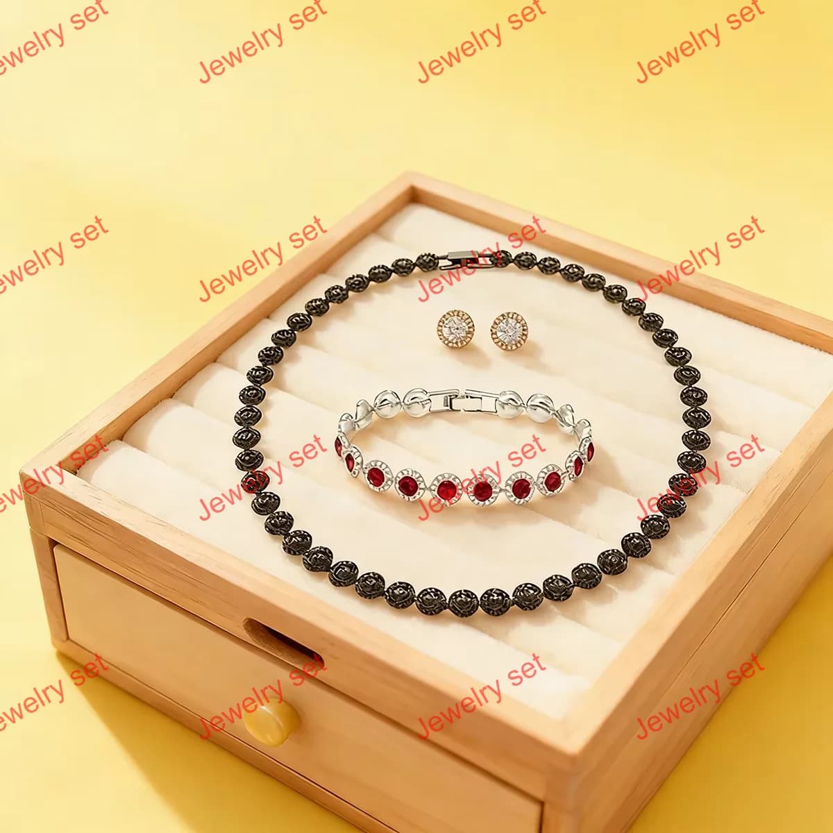 L'ensemble de bijoux de luxe léger comprend un ensemble de boucles d'oreilles, bracelets et colliers à éléments multiples avec une variété de styles assortis