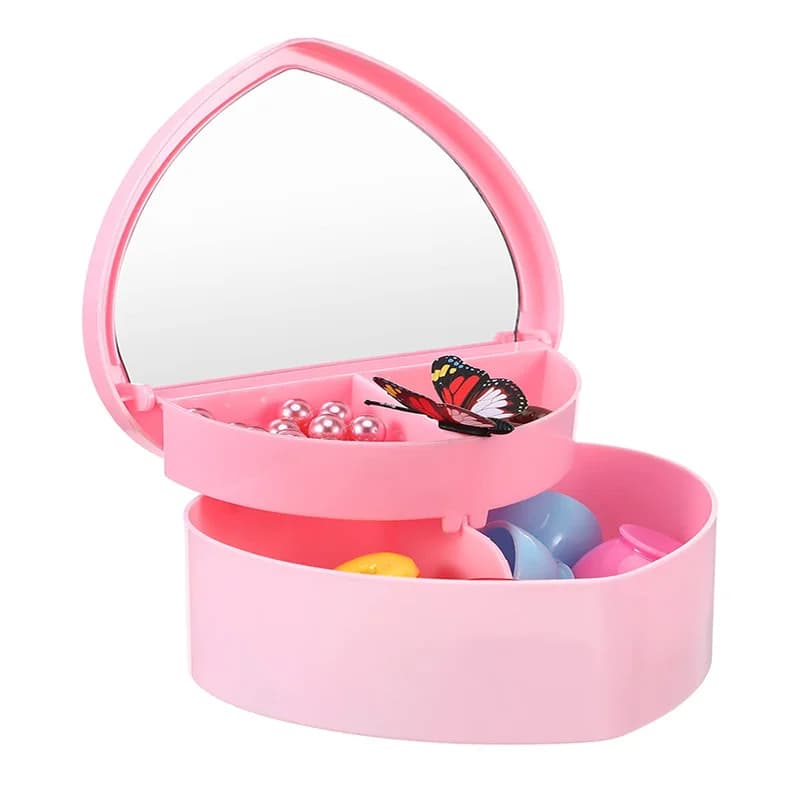 Boîte à bijoux en forme de cœur avec miroir de maquillage, présentoir à bijoux, boîte à colliers pendentif, peut contenir des boucles d'oreilles, des bagues et des bracelets, 1 pièce
