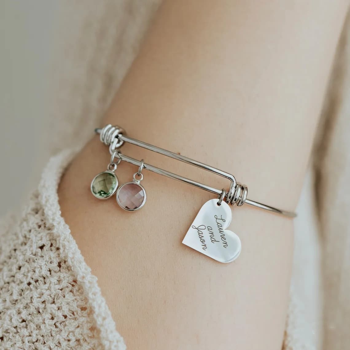 Bracelet personnalisé avec pierre de naissance, breloque en forme de cœur pour maman, noms de pierres de naissance de famille, grand-mère, cadeaux d'anniversaire personnalisés pour maman et mère
