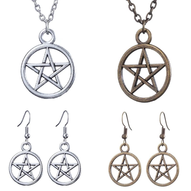 Collier avec pendentif en forme de pentagramme, bijou en forme de lune naturelle, Lucifer Satan, rétro, à la mode