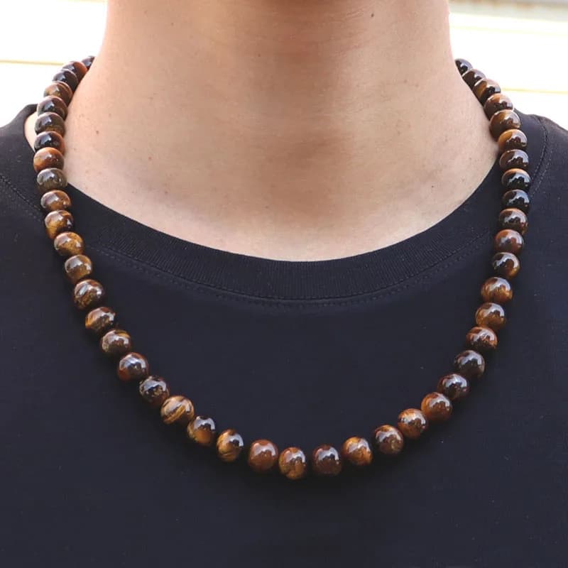 Collier minimaliste en œil de tigre pour hommes et femmes