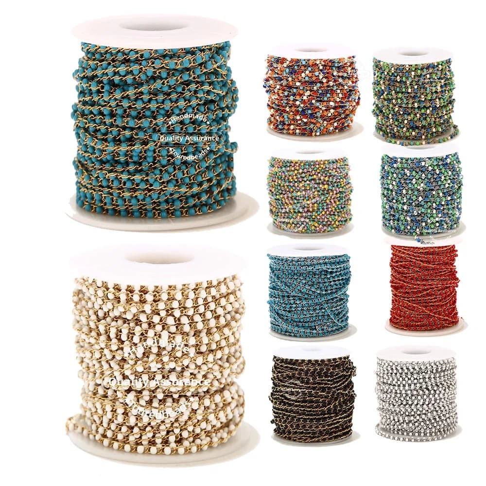 1 mètre de chaîne satellite en émail multicolore faite à la main, en acier inoxydable, pour fabrication de colliers, perles turquoises noires, DIY