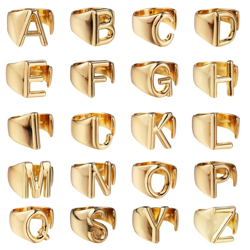 Juya 18K véritable plaqué or fait à la main de luxe ouvert réglable nom initial anneaux pour femmes hommes cadeau remise des diplômes fournitures de bijoux fins