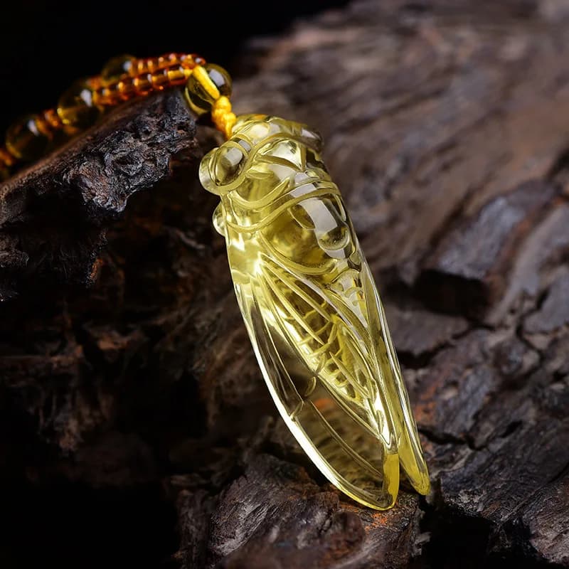 Pendentif en Jade cigale sculpté à la main en Citrine naturelle, bijoux Boutique de mode pour hommes et femmes, collier en topaze, accessoires cadeaux