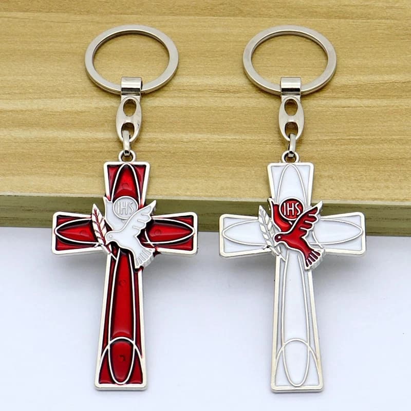 Collier de bijoux de colombe de la paix catholique, pendentif porte-clés, croix de Jésus, esprit saint, voiture exquise, christianisme, mode