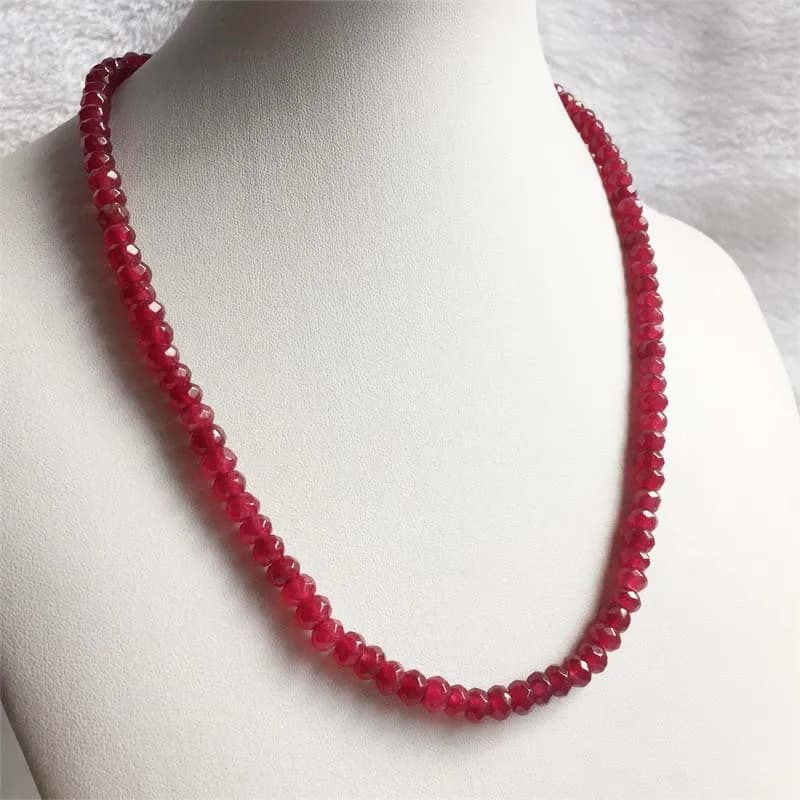 Collier Ras du Cou Rouge à Facettes en Pierre Naturelle, Bijou Vintage, Élégant et Rare, 4x6mm