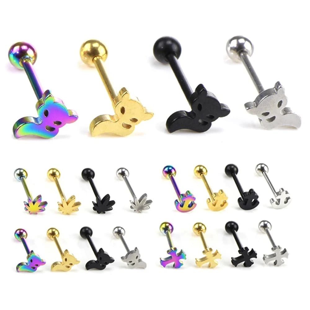 Générateur de piercing de langue sexy pour femme, anneaux de langue en acier, noir, arc-en-ciel, injecteur croisé, bijoux de corps punk 14G, 1PC