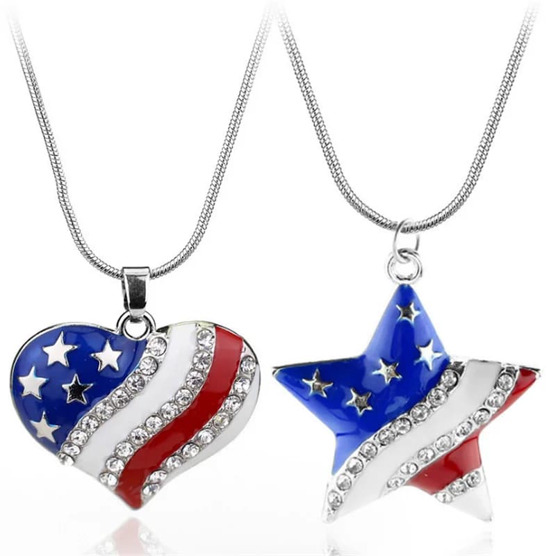 Collier à breloques avec drapeau américain, pendentifs en forme de cœur et d'étoile en cristal, ras du cou, bijoux patriotiques pour femmes et hommes