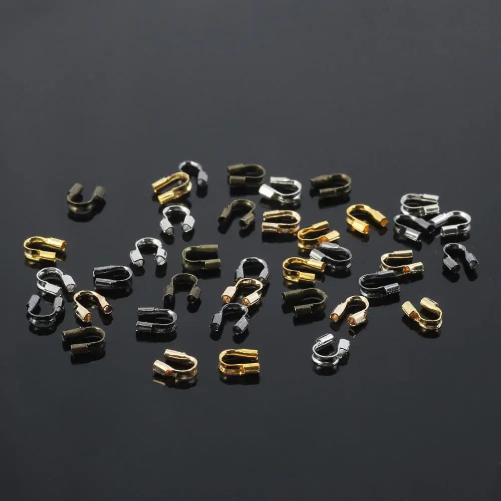 Lot de 100 protecteurs de fils 4x4mm, boucles de protection en forme de U, accessoires, fermoirs, connecteurs pour la fabrication de bijoux