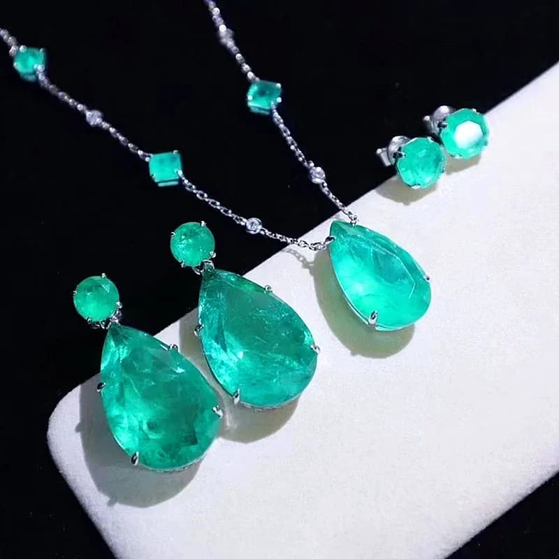 ZOCA – boucles d'oreilles en tourmaline Paraiba émeraude, grande pierre, en argent Sterling 925, ensemble de bijoux, cadeau pour femmes, Design en forme de goutte d'eau