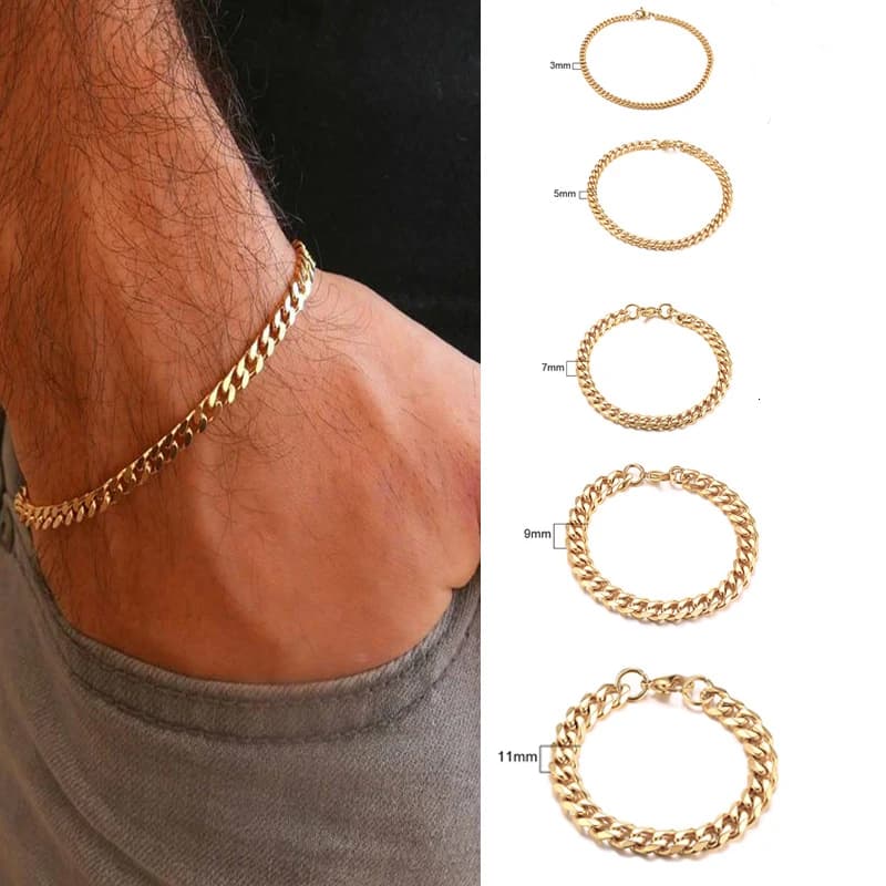 Bracelet chaîne à maillons cubains pour hommes femmes Couples bracelets en acier inoxydable 3mm à 11mm pour les maris Boyfreind