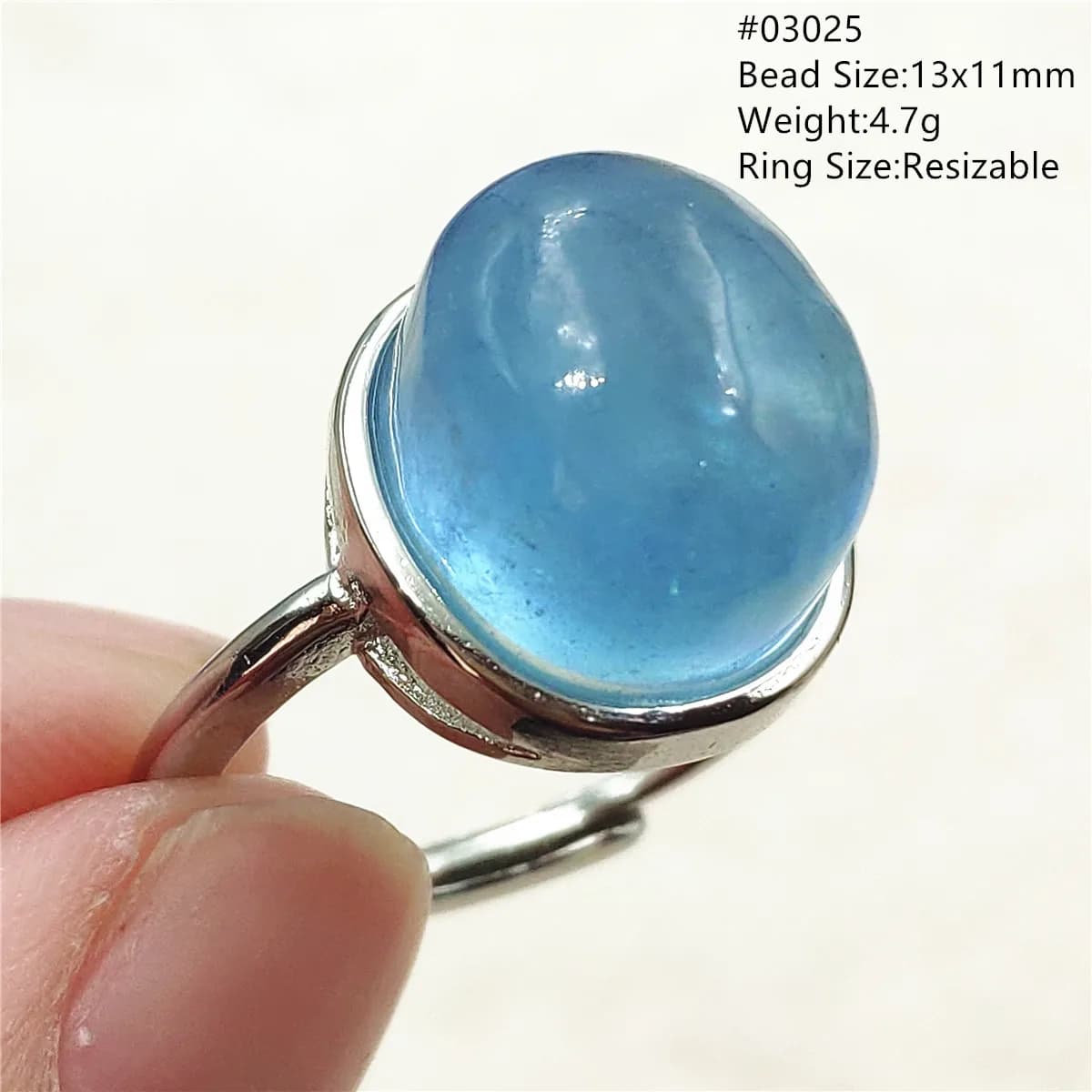 Bague réglable en aigue-marine bleue naturelle, argent regardé 925, perle transparente, bague nar, bijoux, uto uto AA