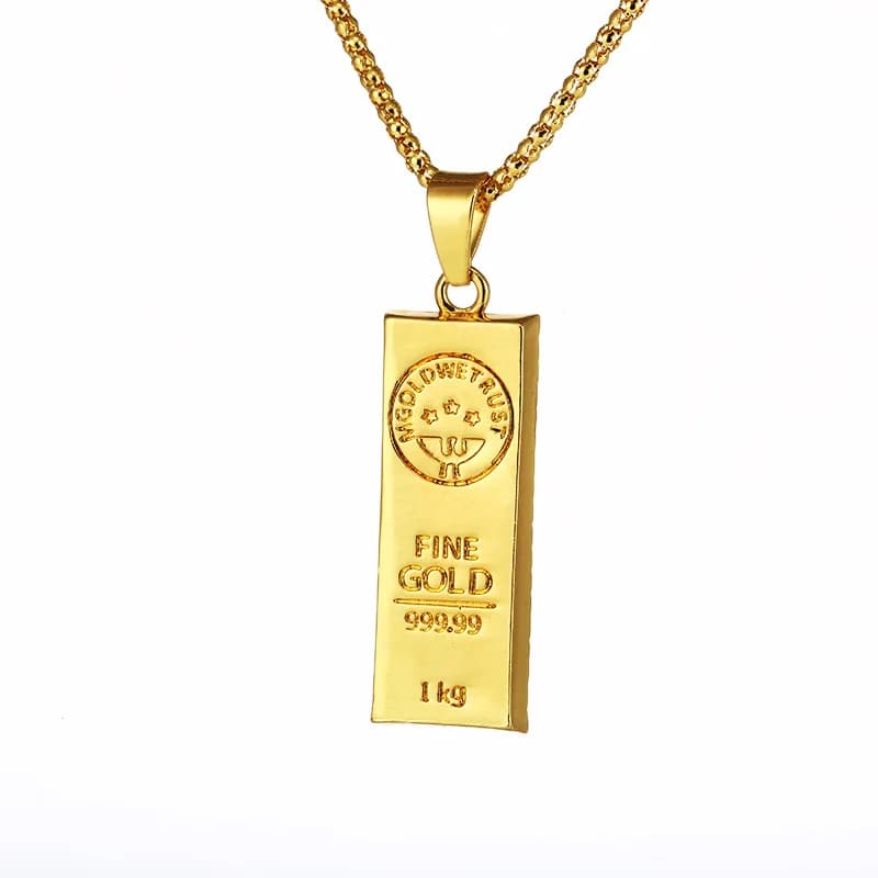 Plaqué or jaune Hip Hop barre d'or lingot pendentif collier chaînes