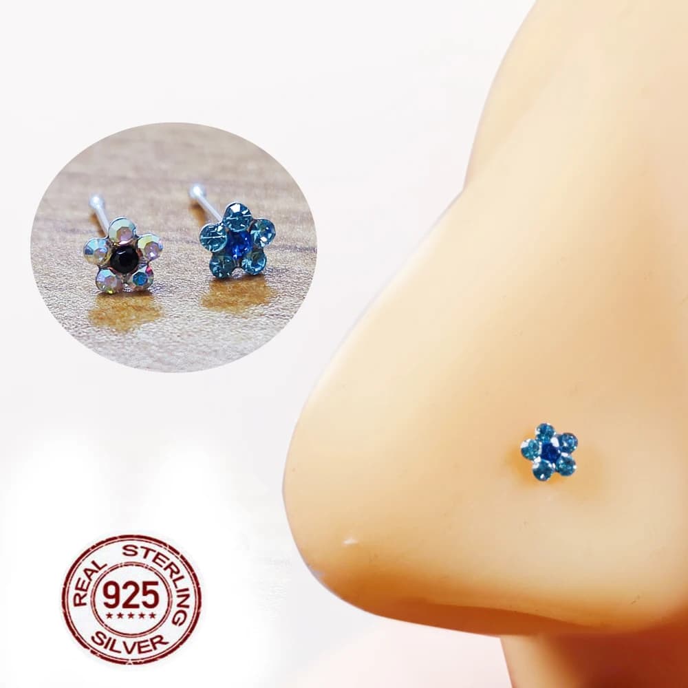Piercing de ovale ine en argent regardé 925, goujon antarctique, fleur en cristal, bijoux Narichi, 20 pièces par paquet