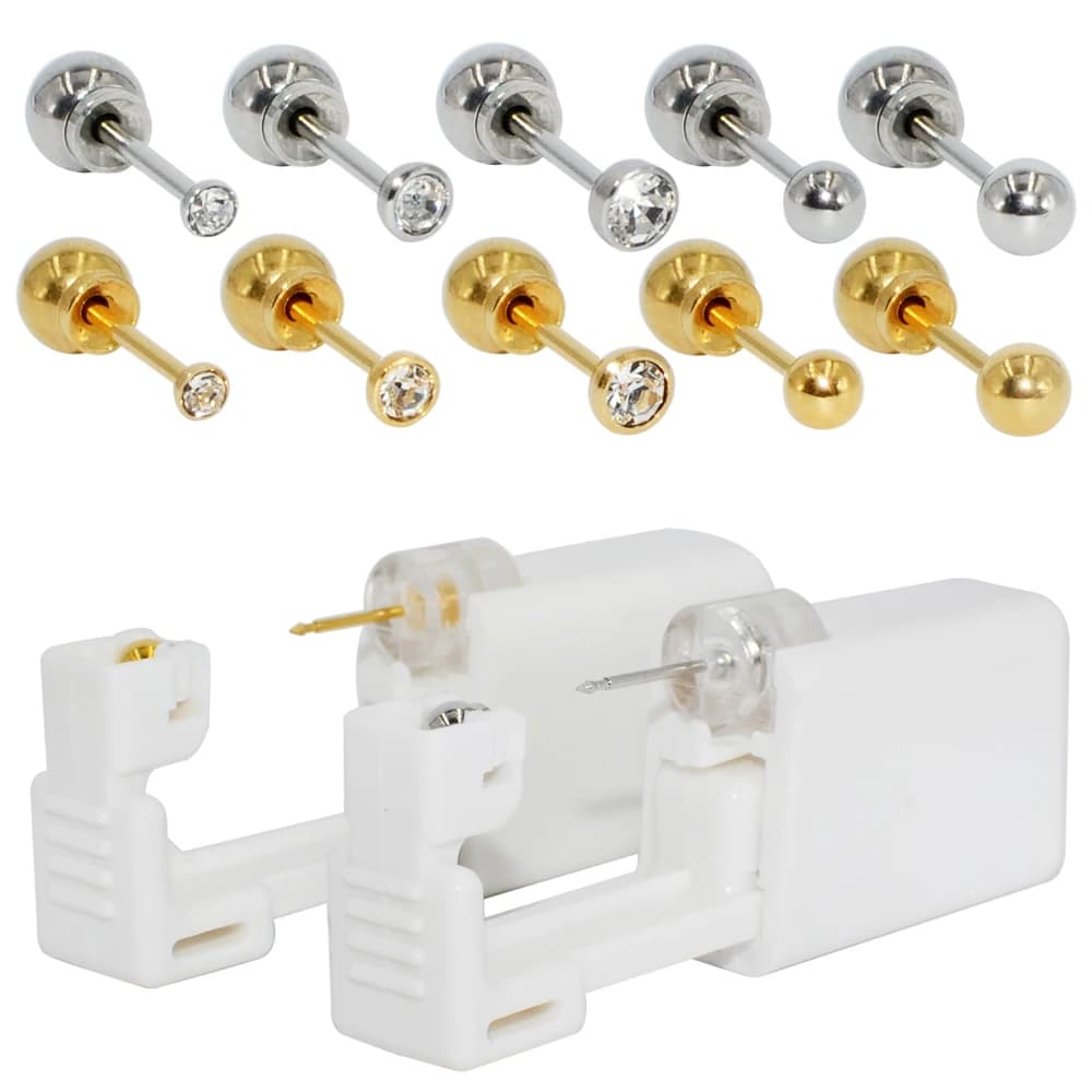 1PC 316L acier chirurgical oreille Stud jetable stérile Piercing Stud avec boule sûre boucle ensemble Piercing pistolet corps Piercing bijoux