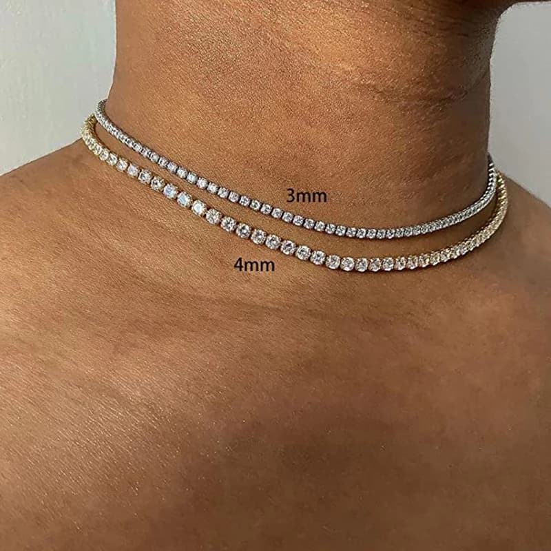 Colliers ras du cou de Tennis pour femmes, HipHop glacé AAA + zircone cubique, chaîne en cristal couleur or, bijoux féminins sur le cou OHN099