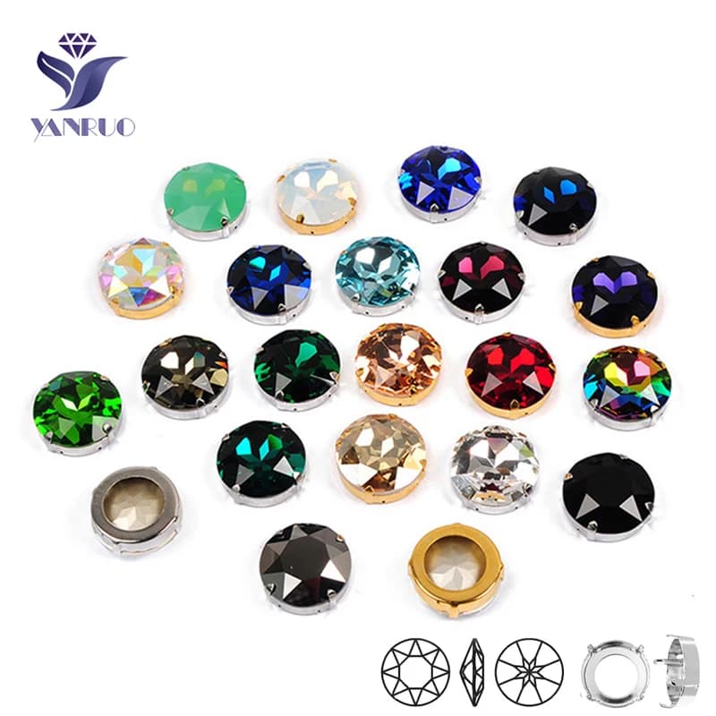 YANRUO-Bijoux en biscuits Rivoli, Gemmes en verre, Clip avec Pointback en argent et or, Fit for fur s Executive, 27mm, 1201
