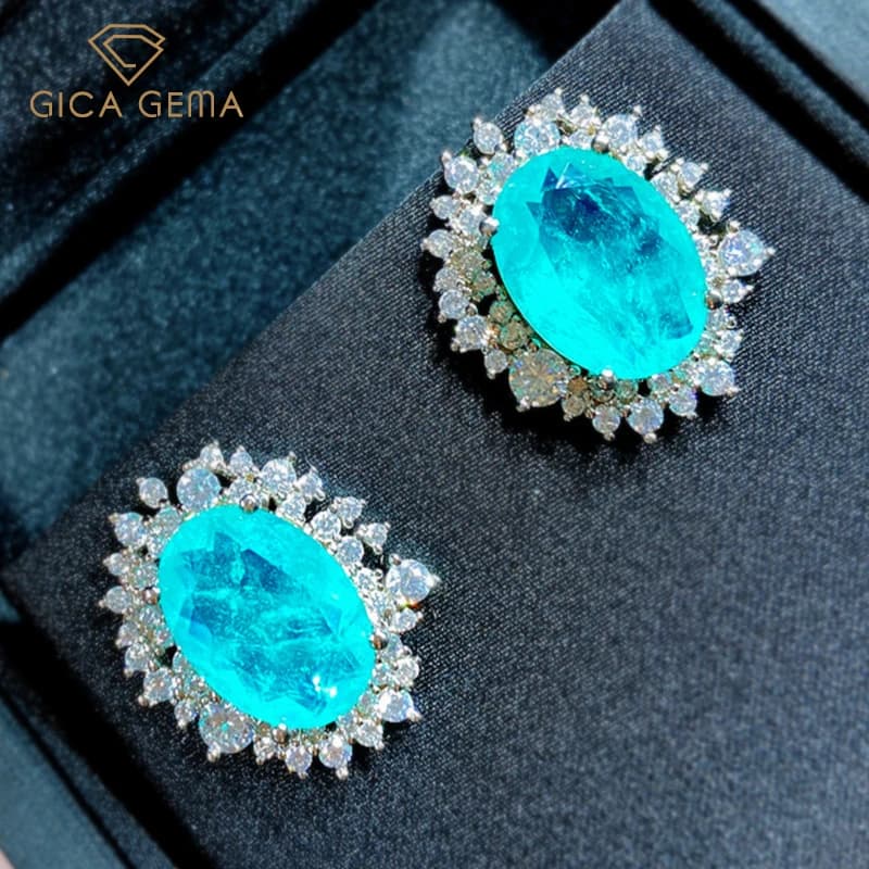 GICA GEMA – boucles d'oreilles Tourmaline bleu vert, en argent Sterling 925 véritable, 10x14mm, ovale, Vintage, bijoux de mariage