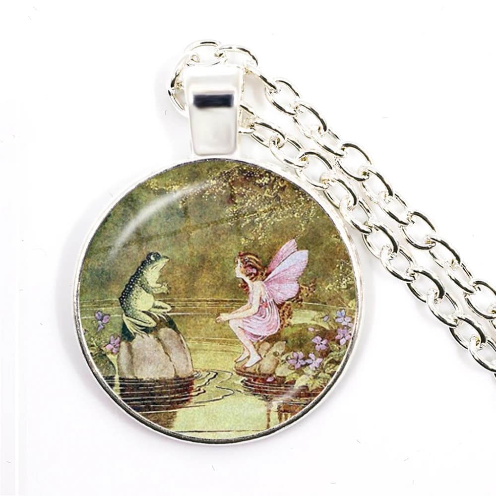 Collier pendentif grenouille fait à la main, classique, contes de fées, bijoux dôme en verre, le roi grenouille, pour enfants, nouvelle collection 2021